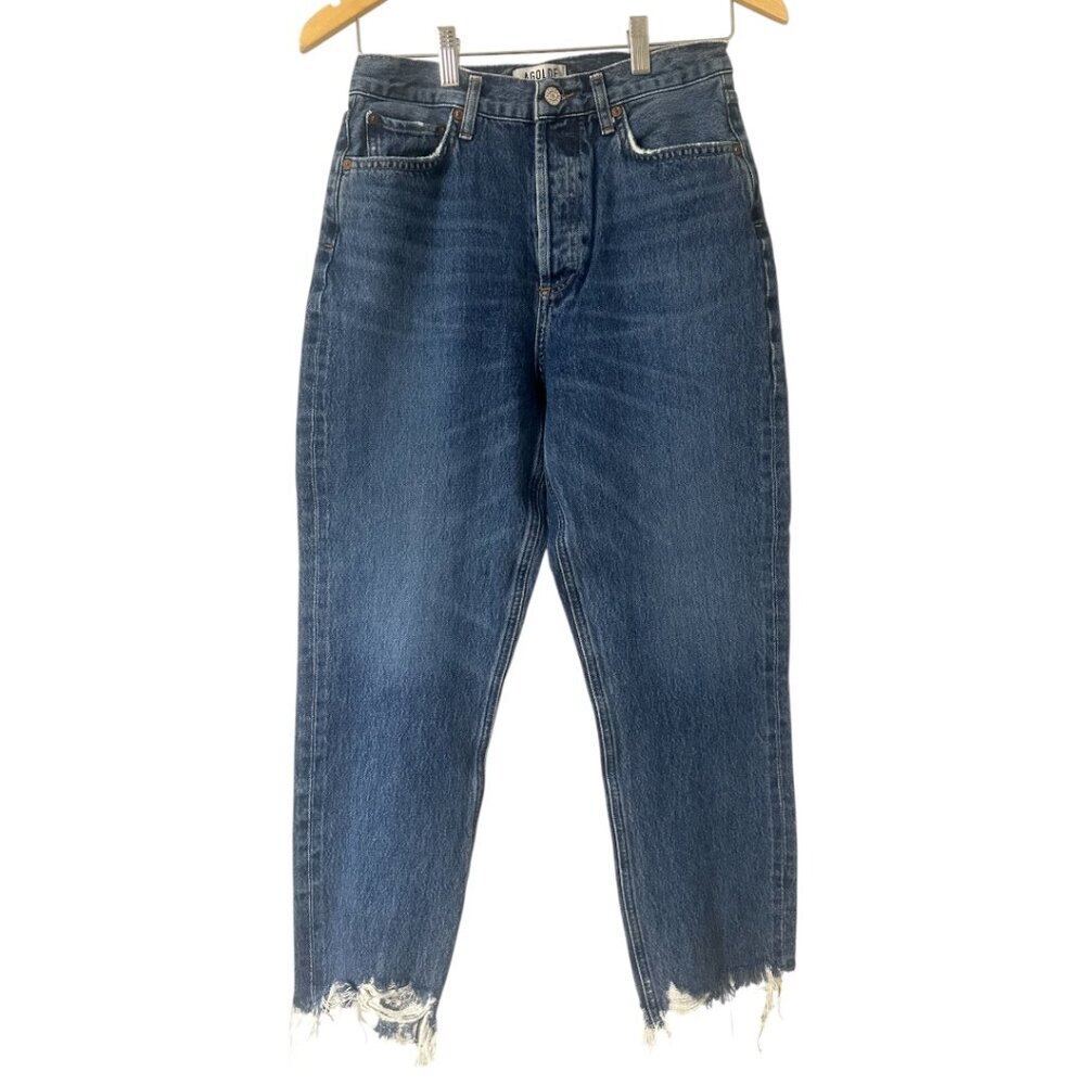 Agolde Riley High Rise Straight Leg Crop Jeans Size 27 In Veto Faded Distressed